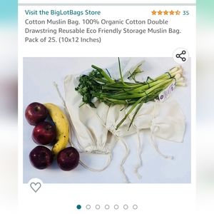 NEW 16 in Total Cotton Double Drawstring Muslin Bags; 10"x12"